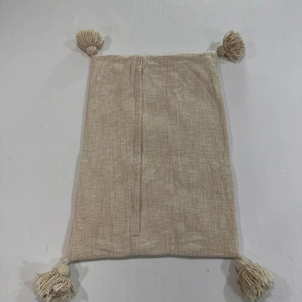 H&M‎ Home Tufted Diamond Tassel Cushion Cover 16x24 Beige Cotton | Boho Scandi